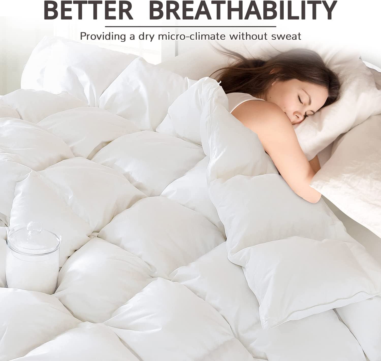 King Size Down Comforter - All-Season Duvet Insert with Medium Warmth, Soft Noiseless Shell, 8 Corner Tabs, and Machine Washable - White