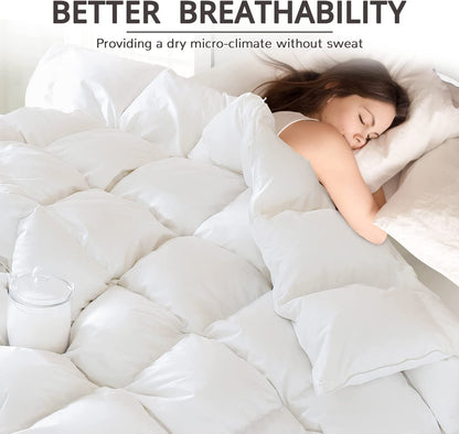 King Size Down Comforter - All-Season Duvet Insert with Medium Warmth, Soft Noiseless Shell, 8 Corner Tabs, and Machine Washable - White