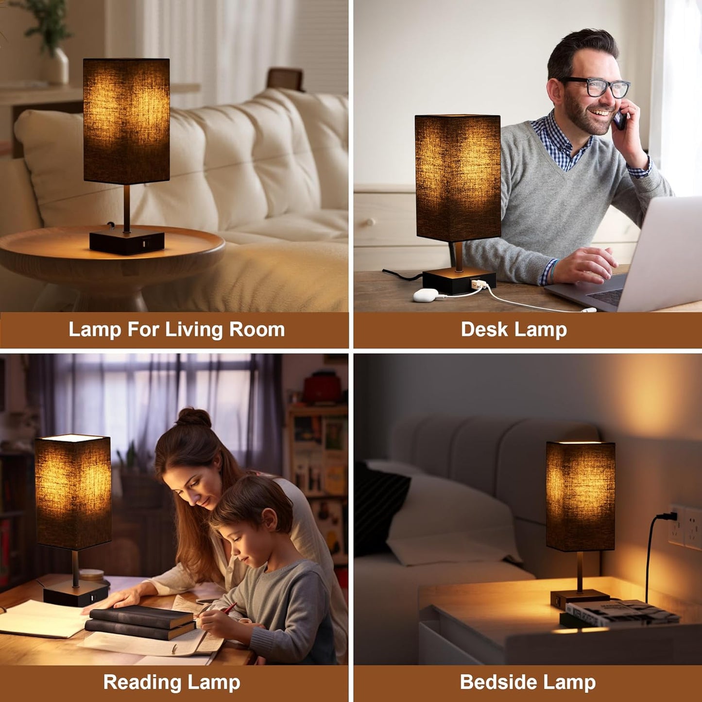 3-Way Dimmable Touch Control Table Lamp with USB Charging Ports - Black Nightstand Lamp for Bedroom, Living Room, and Desk, Includes Bulb