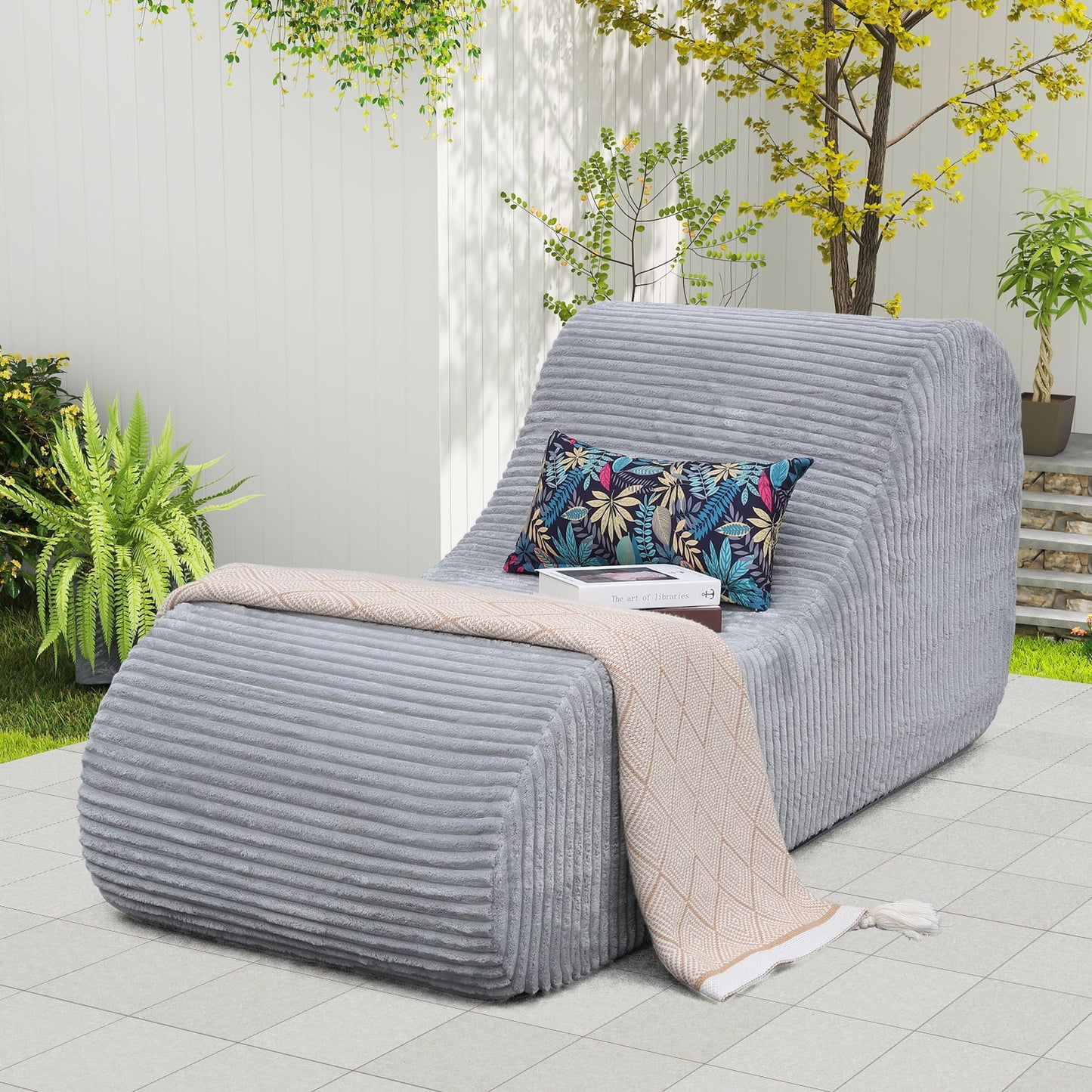 Oversized Gray Indoor Chaise Lounge Chair - Plush Sofa for Living Room and Bedroom, No Assembly Required