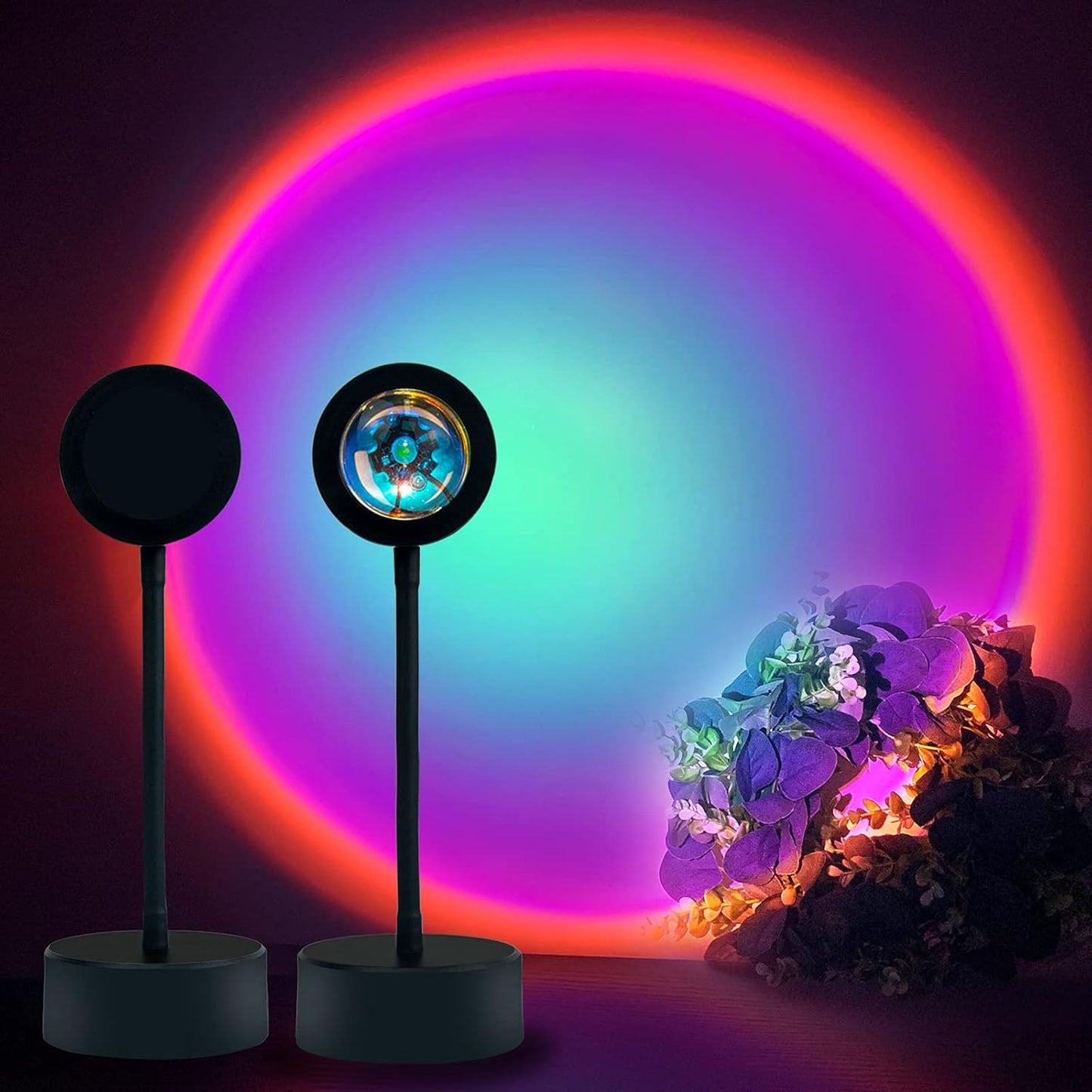 Sunset Projection LED Floor Lamp with 360-Degree Rotation, Rainbow Projector Night Light for Bedroom and Living Room Decor (USB Powered)