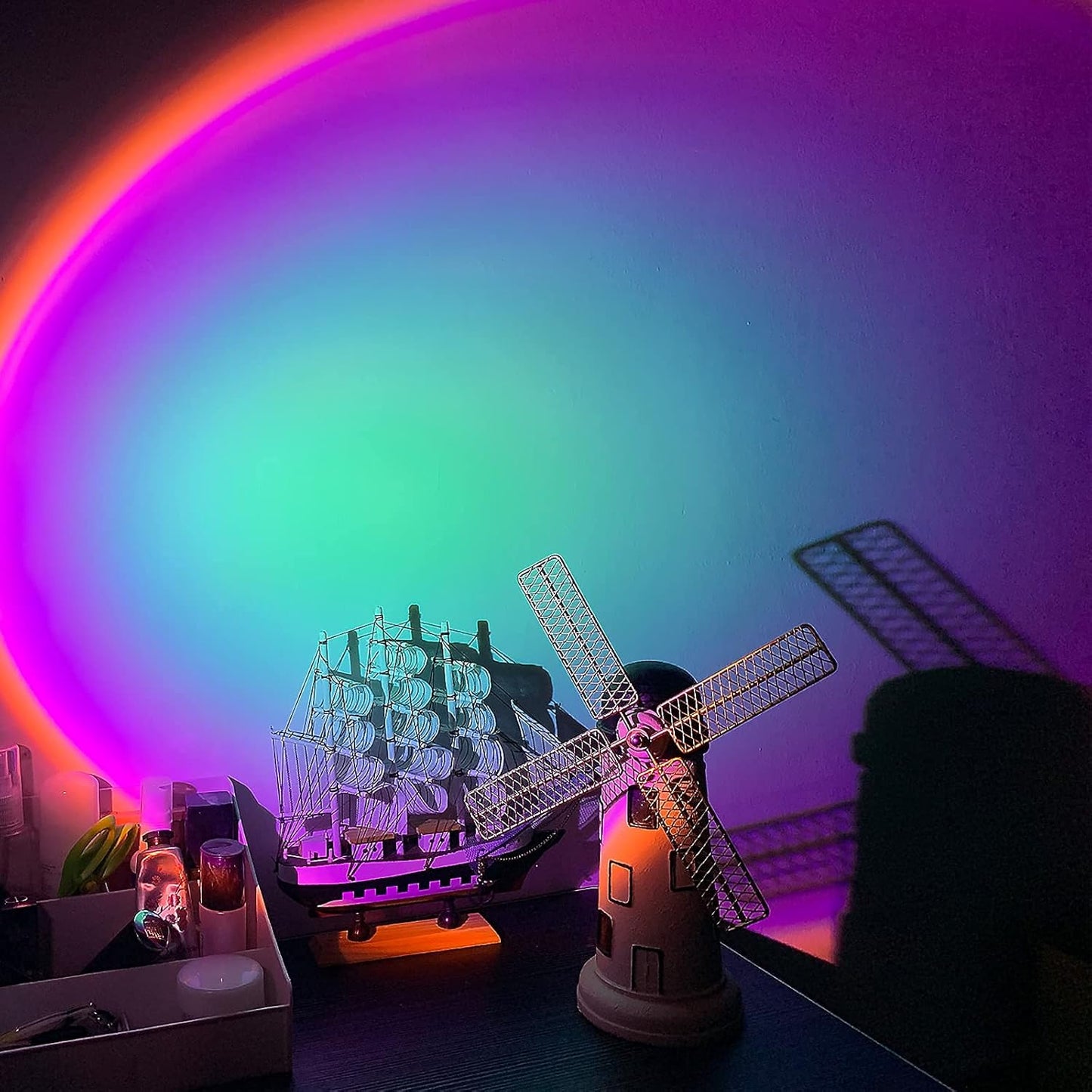 Sunset Projection LED Floor Lamp with 360-Degree Rotation, Rainbow Projector Night Light for Bedroom and Living Room Decor (USB Powered)