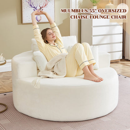 Oversized Round Lounge Chaise Chair - Corduroy Boneless Cloud Couch with 3 Pillows, No Assembly Required, Modern Accent Chair for Living Room in Beige Chenille