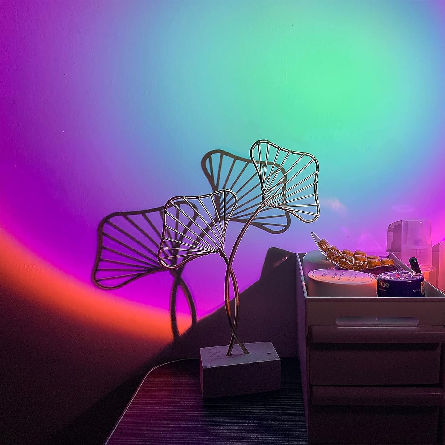 Sunset Projection LED Floor Lamp with 360-Degree Rotation, Rainbow Projector Night Light for Bedroom and Living Room Decor (USB Powered)