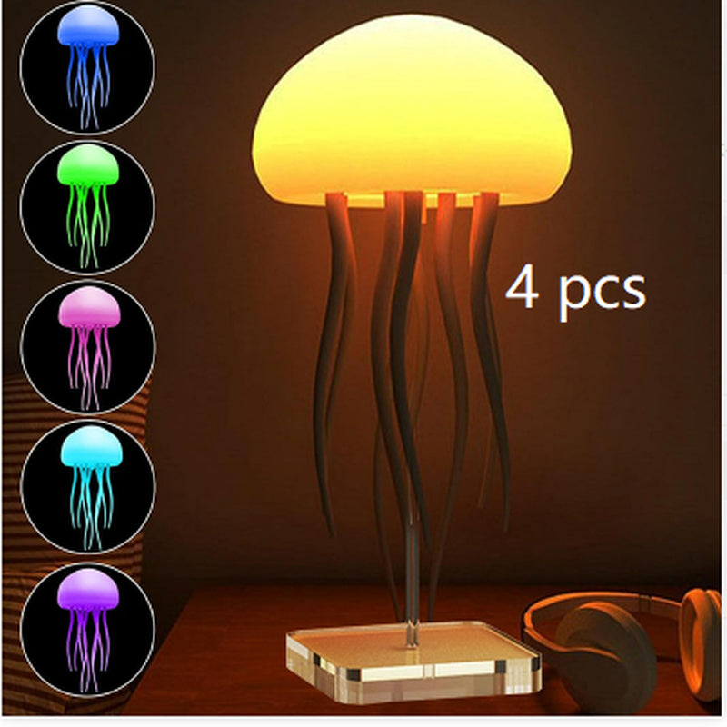 LED Jellyfish Mood Lamp - Portable Smart Night Light and Decorative Table Lamp for Bedside or Desk