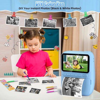 Instant Print Camera for Children, 3.0" HD 1080P Digital Video Instant Camera for Ages 3-12 - Blue