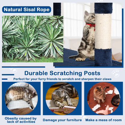 54-Inch Cat Tree Tower for Large Cats - Cat Climbing Structure with Scratching Post and Play Features for Kittens (Navy Blue)