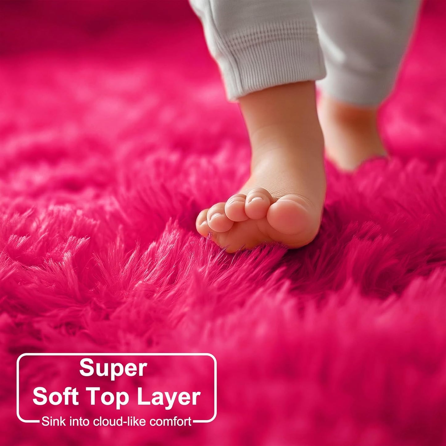 4Ft Hot Pink Round Rug - Fluffy Circle Area Rug for Girls' Bedroom, Aesthetic Shag Plush Carpet for Kids' Room, Living Room, Nursery, Dorm, Classroom, and Teen Spaces
