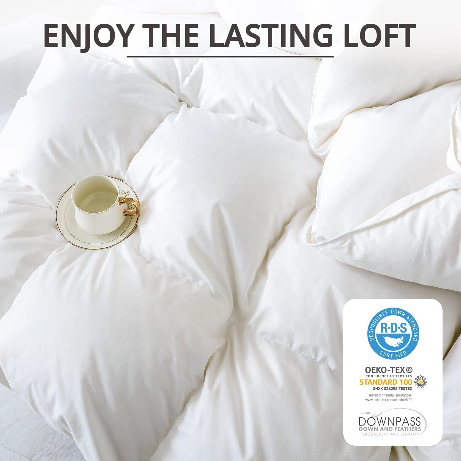 King Size Down Comforter - All-Season Duvet Insert with Medium Warmth, Soft Noiseless Shell, 8 Corner Tabs, and Machine Washable - White