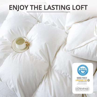 King Size Down Comforter - All-Season Duvet Insert with Medium Warmth, Soft Noiseless Shell, 8 Corner Tabs, and Machine Washable - White