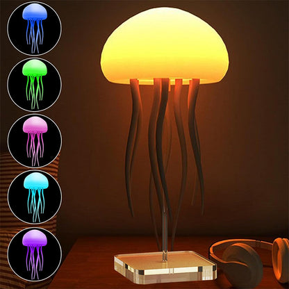 LED Jellyfish Mood Lamp - Portable Smart Night Light and Decorative Table Lamp for Bedside or Desk