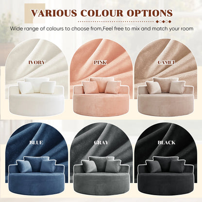 Oversized Round Lounge Chaise Chair - Corduroy Boneless Cloud Couch with 3 Pillows, No Assembly Required, Modern Accent Chair for Living Room in Beige Chenille