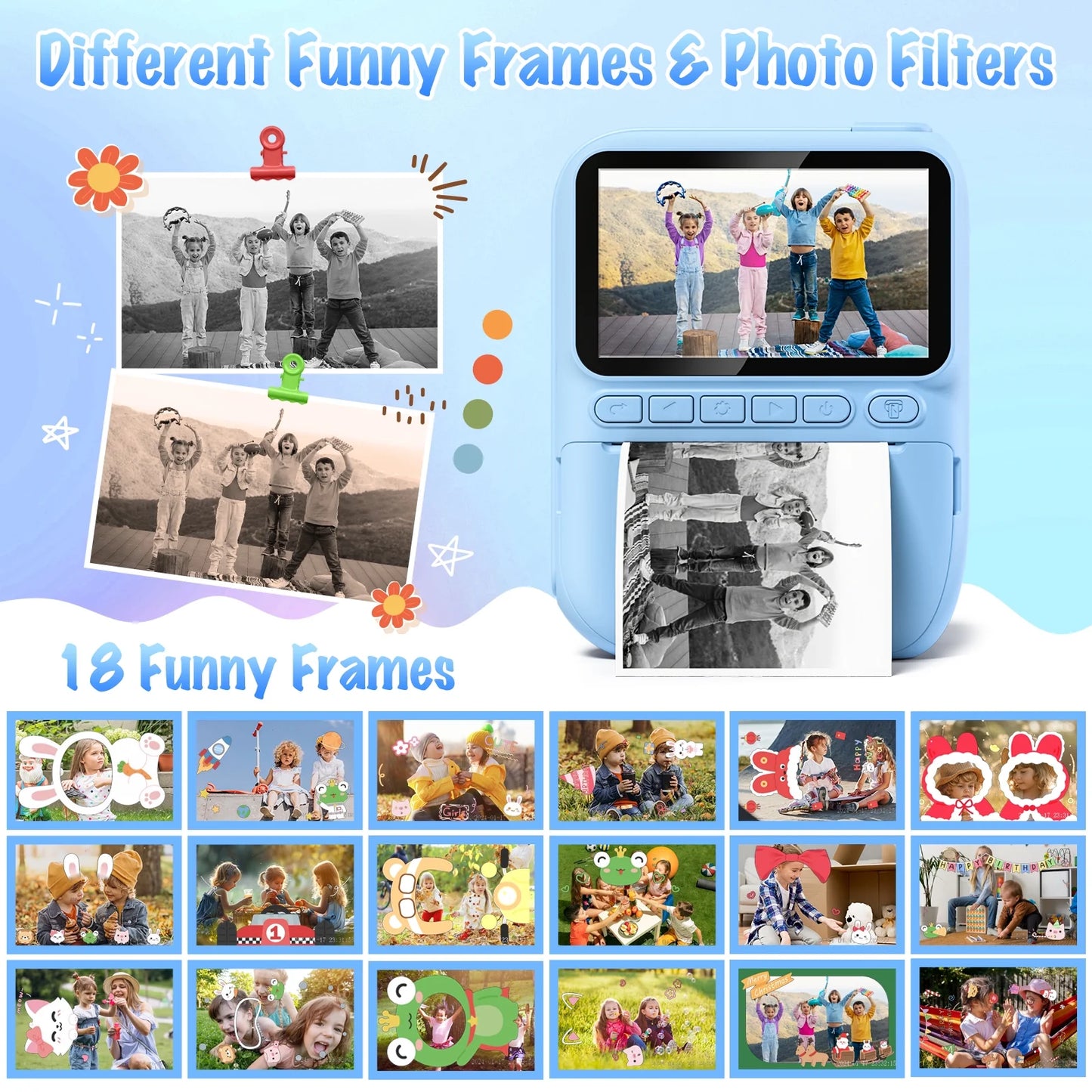 Instant Print Camera for Children, 3.0" HD 1080P Digital Video Instant Camera for Ages 3-12 - Blue