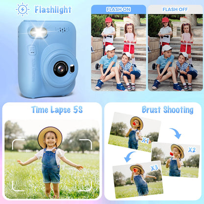 Instant Print Camera for Children, 3.0" HD 1080P Digital Video Instant Camera for Ages 3-12 - Blue