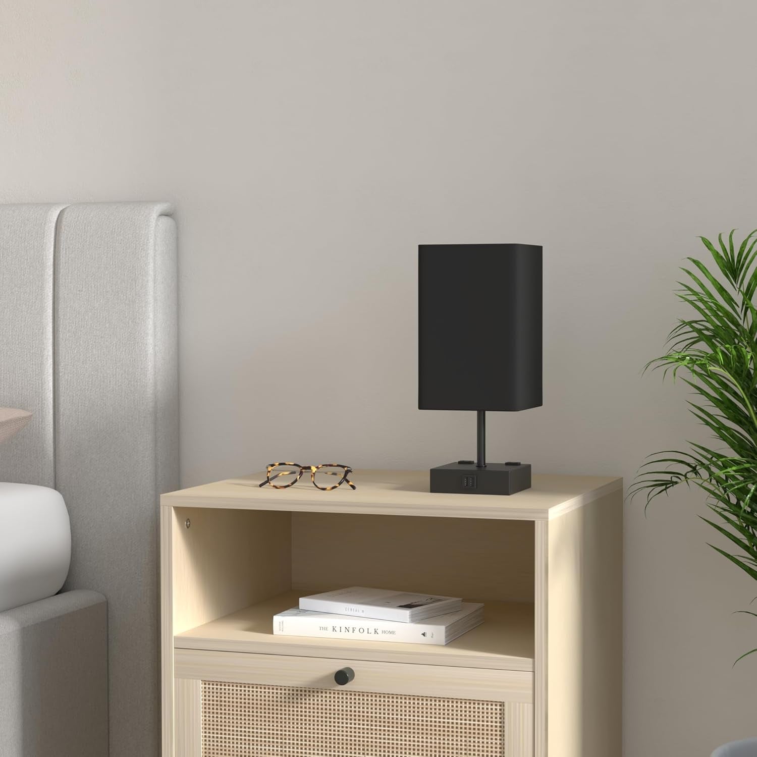 3-Way Dimmable Touch Control Table Lamp with USB Charging Ports - Black Nightstand Lamp for Bedroom, Living Room, and Desk, Includes Bulb