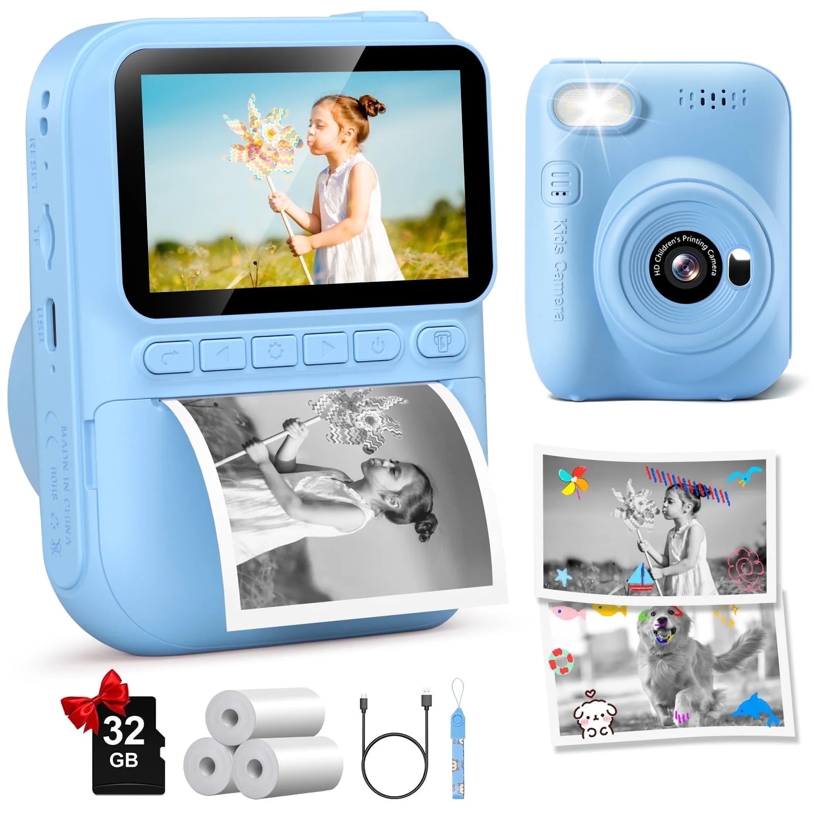 Instant Print Camera for Children, 3.0" HD 1080P Digital Video Instant Camera for Ages 3-12 - Blue
