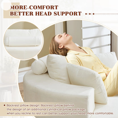 Oversized Round Lounge Chaise Chair - Corduroy Boneless Cloud Couch with 3 Pillows, No Assembly Required, Modern Accent Chair for Living Room in Beige Chenille
